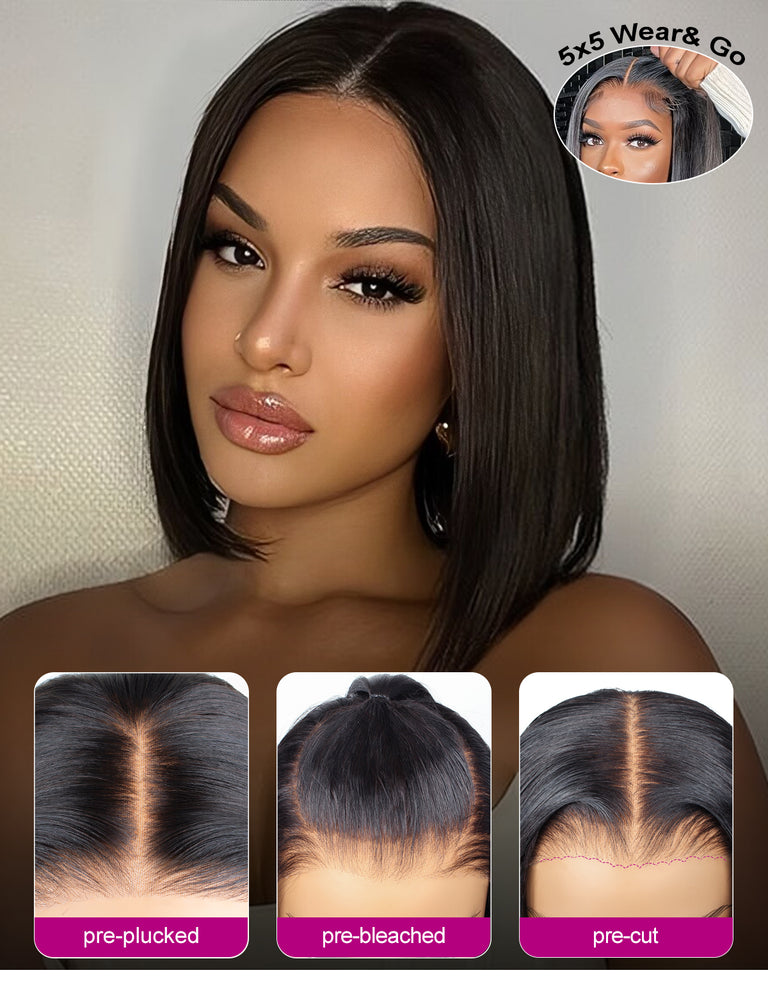 [Clearance] Pre Cut Glueless Bob Lace Wig Wear & Go Wig 4x4 Lace Closure Bob Wigs