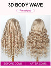 Ash Blonde Layered & Curtain Bangs 3D Body Wave 13x6 Lace Frontal Pull Go Human Hair Wigs