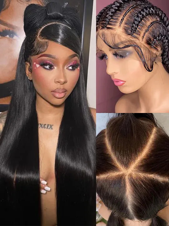 Brazilian Straight Hair Full Lace Wig Transparent Lace Invisi Drawstring Glueless Human Hair Wigs - KissLove Hair