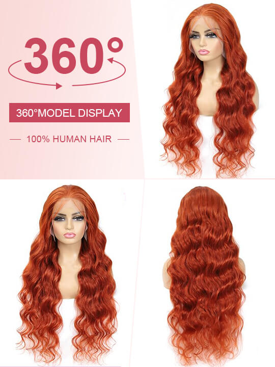Ginger Orange Color Glueless 5x5 Lace Wig 3D Body Wave Human Hair Wigs - KissLove Hair