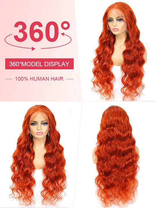 13x6 HD Full Lace Frontal Wig Ginger Color 3D Body Wave Brazilian Human Hair Lace Wigs - KissLove Hair