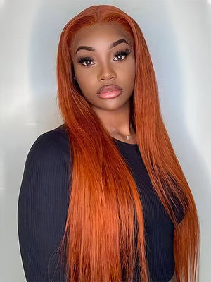 Ginger Hair Colored Wig Silky Straight 4x4 13x4 Lace Front Human Hair Wigs #350 - KissLove Hair