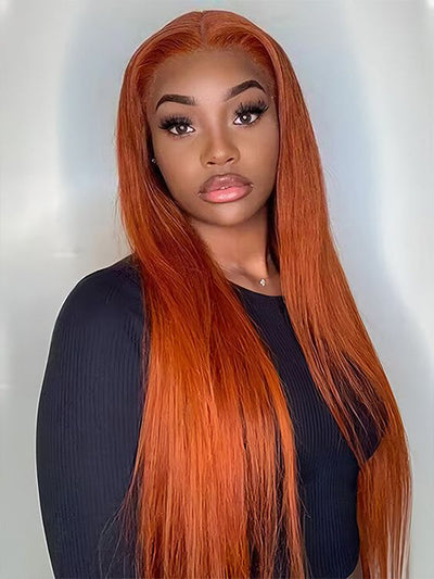 Ginger Hair Colored Wig Silky Straight 4x4 13x4 Lace Front Human Hair Wigs #350 - KissLove Hair