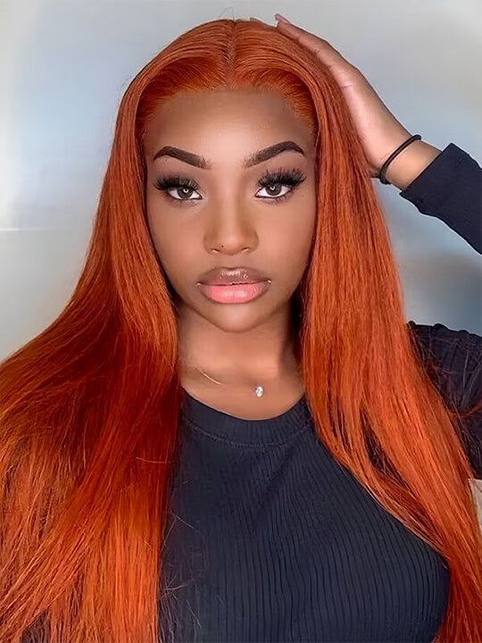 Ginger Hair Colored Wig Silky Straight 4x4 13x4 Lace Front Human Hair Wigs #350 - KissLove Hair