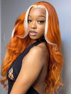 Skunk Stripe Wig Ginger Hair With Blonde Highlights 3D Body Wave 13x4 Lace Frontal Wigs - KissLove Hair