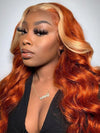 Skunk Stripe Wig Ginger Hair With Blonde Highlights 3D Body Wave 13x4 Lace Frontal Wigs - KissLove Hair