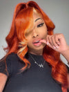 Skunk Stripe Wig Ginger Hair With Blonde Highlights 3D Body Wave 13x4 Lace Frontal Wigs - KissLove Hair