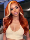 Skunk Stripe Wig Ginger Hair With Blonde Highlights 3D Body Wave 13x4 Lace Frontal Wigs - KissLove Hair