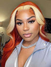Skunk Stripe Wig Ginger Hair With Blonde Highlights 3D Body Wave 13x4 Lace Frontal Wigs - KissLove Hair