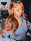 Chestnut Brown Color with Ginger Highlights Body Wave Full 13x4 13x6 Lace Frontal Human Hair Wigs With Easi-Drawstring