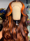 Chestnut Brown Color with Ginger Highlights Body Wave Full 13x4 13x6 Lace Frontal Human Hair Wigs With Easi-Drawstring