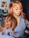 Kisslove Balayage Chestnut Brown with Ginger Highlight Body Wave Wigs Invisi Strap 360 Lace Frontal Wig