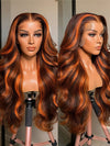 Chocolate Brown With Ginger Highlights 3D Body Wave 5X5 13x4 13x6 Lace Frontal Wigs