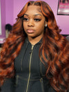 Chocolate Brown With Ginger Highlights 3D Body Wave 5X5 13x4 13x6 Lace Frontal Wigs