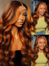 Chocolate Brown With Ginger Highlights 3D Body Wave 5X5 13x4 13x6 Lace Frontal Wigs