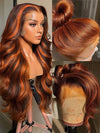 Chocolate Brown With Ginger Highlights 3D Body Wave 5X5 13x4 13x6 Lace Frontal Wigs