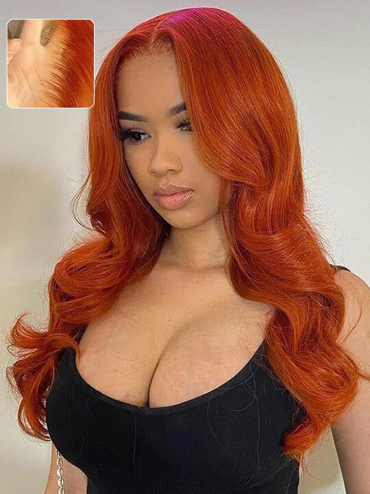 Ginger Orange Color Glueless 5x5 Lace Wig 3D Body Wave Human Hair Wigs - KissLove Hair