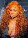 Ginger Orange Color Glueless 5x5 Lace Wig Deep Wave Human Hair Wigs - KissLove Hair