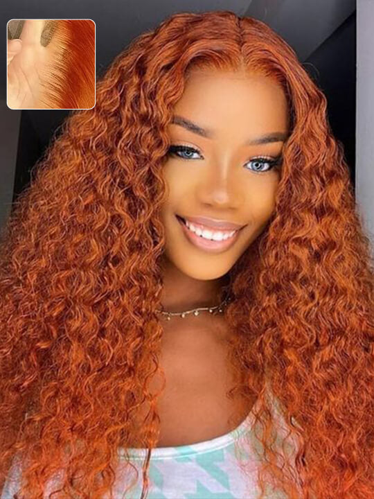 Ginger Orange Color Glueless 5x5 Lace Wig Deep Wave Human Hair Wigs - KissLove Hair