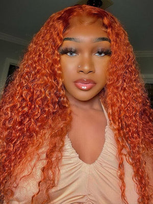 Ginger Orange Color Glueless 5x5 Lace Wig Deep Wave Human Hair Wigs - KissLove Hair