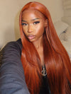 Glueless Ginger Orange Hair 5x5 Lace Wigs Silky Straight Transparent Lace Human Hair Wigs - KissLove Hair
