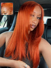 Glueless Ginger Orange Hair 5x5 Lace Wigs Silky Straight Transparent Lace Human Hair Wigs - KissLove Hair