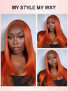 Glueless Ginger Orange Hair 5x5 Lace Wigs Silky Straight Transparent Lace Human Hair Wigs - KissLove Hair