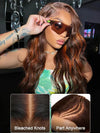 Chestnut Brown Color with Ginger Highlights Body Wave Full 13x4 13x6 Lace Frontal Human Hair Wigs With Easi-Drawstring