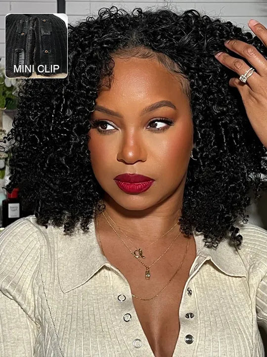 Kisslove Easi-Drawstring V Part Glueless Kinky Curly Wig Hand Tied Beginner Friendly Human Hair Wigs