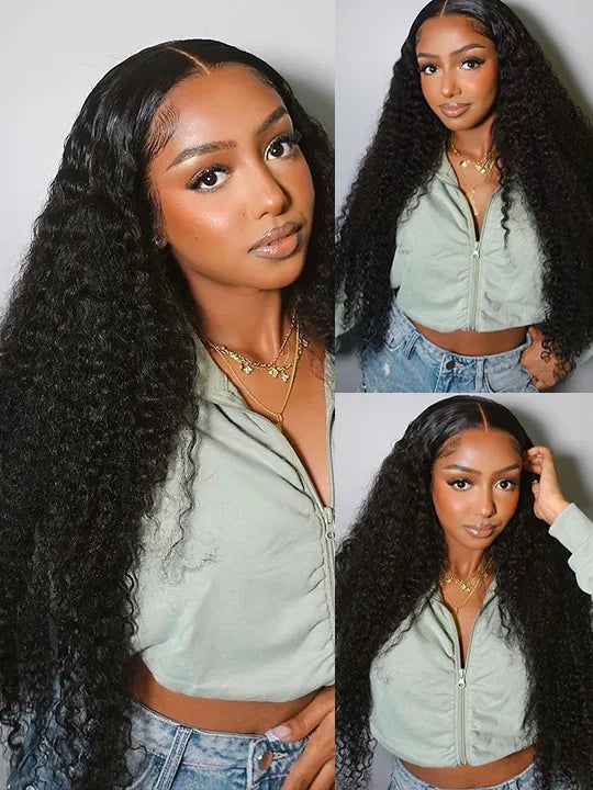 Kisslove Easi-Drawstring V Part Glueless Kinky Curly Wig Hand Tied Beginner Friendly Human Hair Wigs