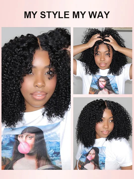 Kisslove Easi-Drawstring V Part Glueless Kinky Curly Wig Hand Tied Beginner Friendly Human Hair Wigs