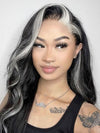 Gray Skunk Stripe Wig Highlights 3D Body Wave 13x4 HD Lace Front Human Hair Wigs - KissLove Hair