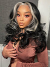 Gray Skunk Stripe Wig Highlights 3D Body Wave 13x4 HD Lace Front Human Hair Wigs - KissLove Hair