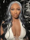 Gray Skunk Stripe Wig Highlights 3D Body Wave 13x4 HD Lace Front Human Hair Wigs - KissLove Hair