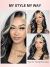Gray Skunk Stripe Wig Highlights 3D Body Wave 13x4 HD Lace Front Human Hair Wigs - KissLove Hair