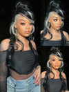 Gray Skunk Stripe Wig Highlights 3D Body Wave 13x4 HD Lace Front Human Hair Wigs - KissLove Hair