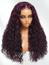 Kisslove Hair Black Cherry Water Wave Invisi Drawstring Lace Frontal Wig Glueless Dark Plum Color Wig
