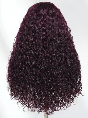 Kisslove Hair Black Cherry Water Wave Invisi Drawstring Lace Frontal Wig Glueless Dark Plum Color Wig - Kisslove Hair