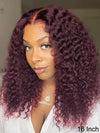 Kisslove Hair Black Cherry Water Wave Invisi Drawstring Lace Frontal Wig Glueless Dark Plum Color Wig