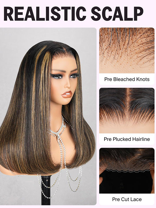 Straight Hair Honey Blonde Highlights On Black Hair Glueless Short Bob Wig Kisslove Hair