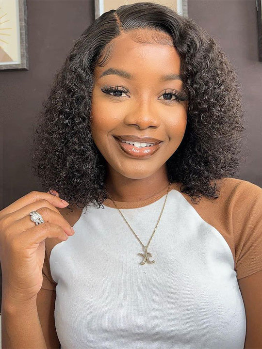 Kisslove Hair Jerry Curly Short Bob Wigs 13x4 HD Lace Front Human Hair Short Bob Wigs