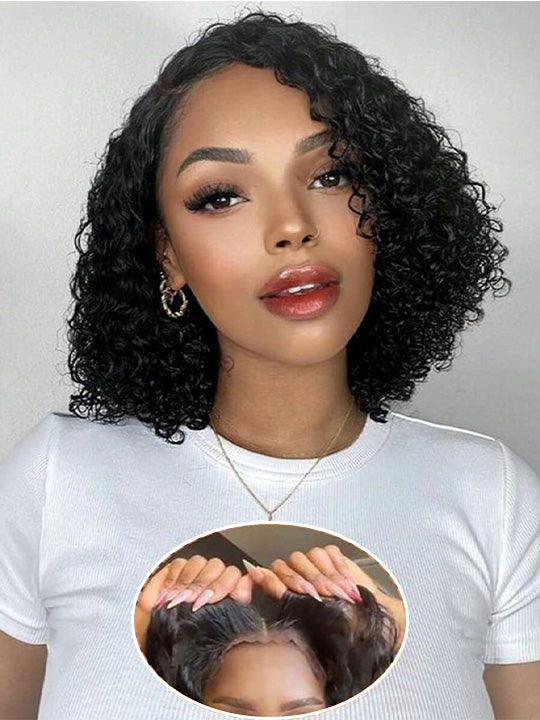 Kisslove Hair Jerry Curly Short Bob Wigs 13x4 HD Lace Front Human Hair Short Bob Wigs