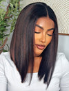 Kisslove Hair Brown Highlight Yaki Straight Short Bob Wig Silky Press 13x4 Lace Frontal Bob Wigs