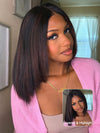 Kisslove Hair Brown Highlight Yaki Straight Short Bob Wig Silky Press 13x4 Lace Frontal Bob Wigs
