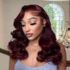 Dark Red Hair Burgundy Colored Wig 3D Body Wave 13x4 Lace Frontal Human Hair Wigs - KissLove Hair