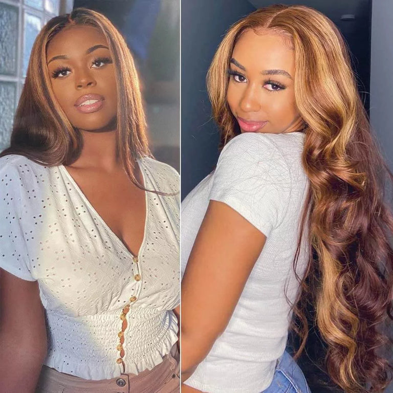 BOGO KissLove Ombre Highlight T Part 6x6x1.5 Lace Front Wig Body Wave Jerry Curl Hair