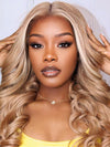Light Flaxen Brown With Blonde Highlights 3D Body Wave 13x4 Lace Front Human Hair Wigs - KissLove Hair