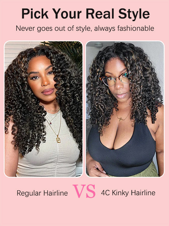 Kisslove Hair Honey Blonde Highlights On Black Hair 7x5 Glueless Kinky Curly Lace Frontal Wig