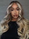 Glueless Ombre Warm Brown To Blonde Balayage Bouncy Body Wave Wig 6x4.5 Lace Wig