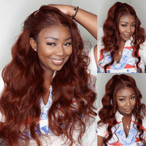 Reddish Brown Wig 3D Body Wave Lace Front Human Hair Wigs - KissLove Hair